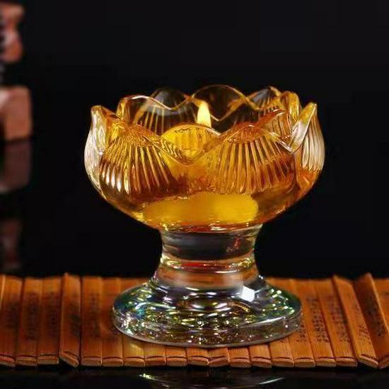 Colorful Lotus Crystal Glass Ghee Lamp Holder for Buddha Offering
