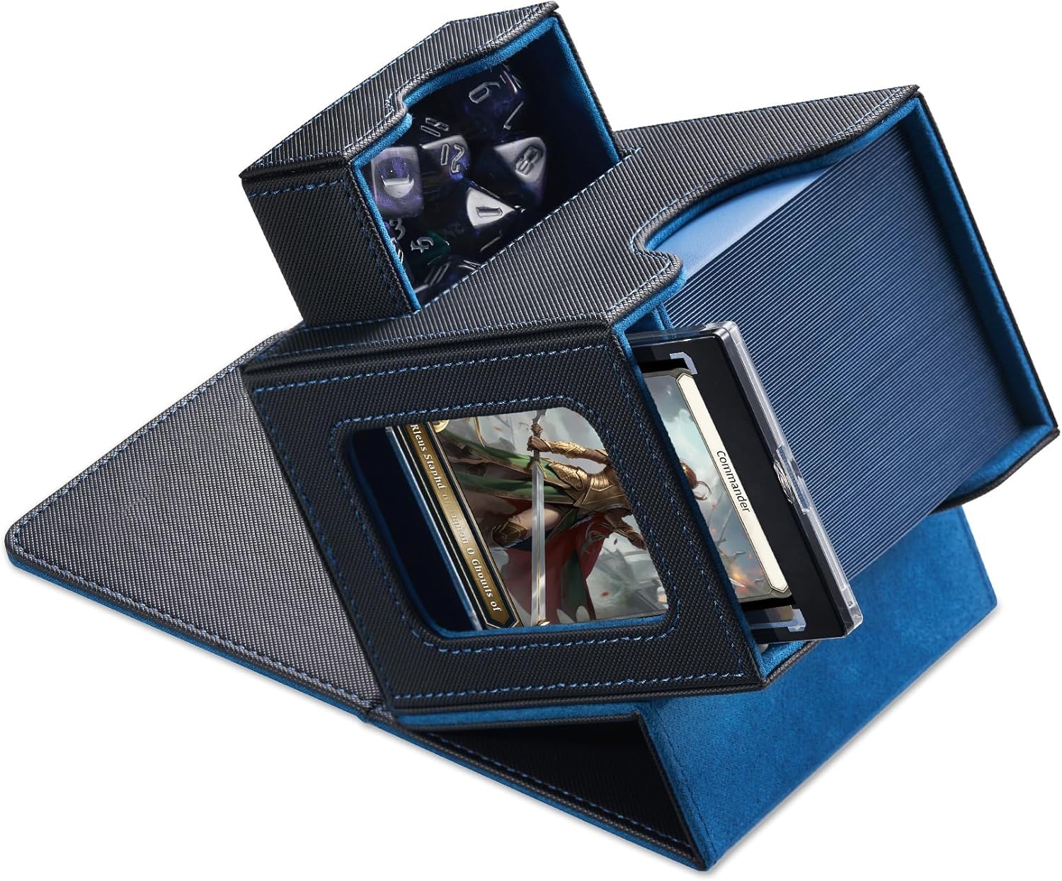 

MFDXWCV Deck Case Storage Box for Trading Large Capacity PU Leather Cards, (Blue)