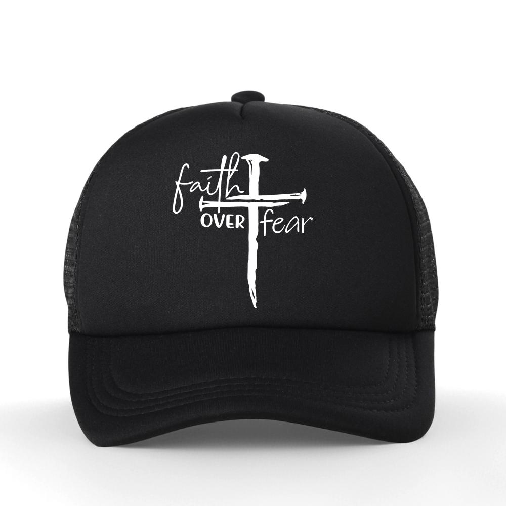 Unisexs Summer Fashion Casual Faith over Fear Letter Printed Baseball Cap Outdoor Breathable Mesh Trucker Hat Casquette