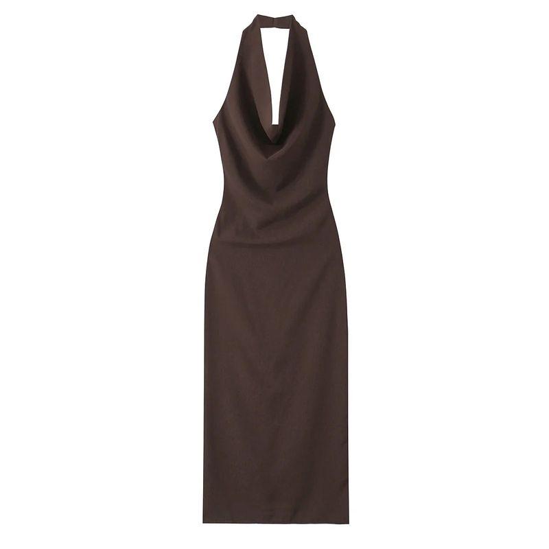 Fall and Winter New Women's Clothing Fashion Style Hanging Collar Open Back Sleeveless Long Midi Skirt Dress 9247782