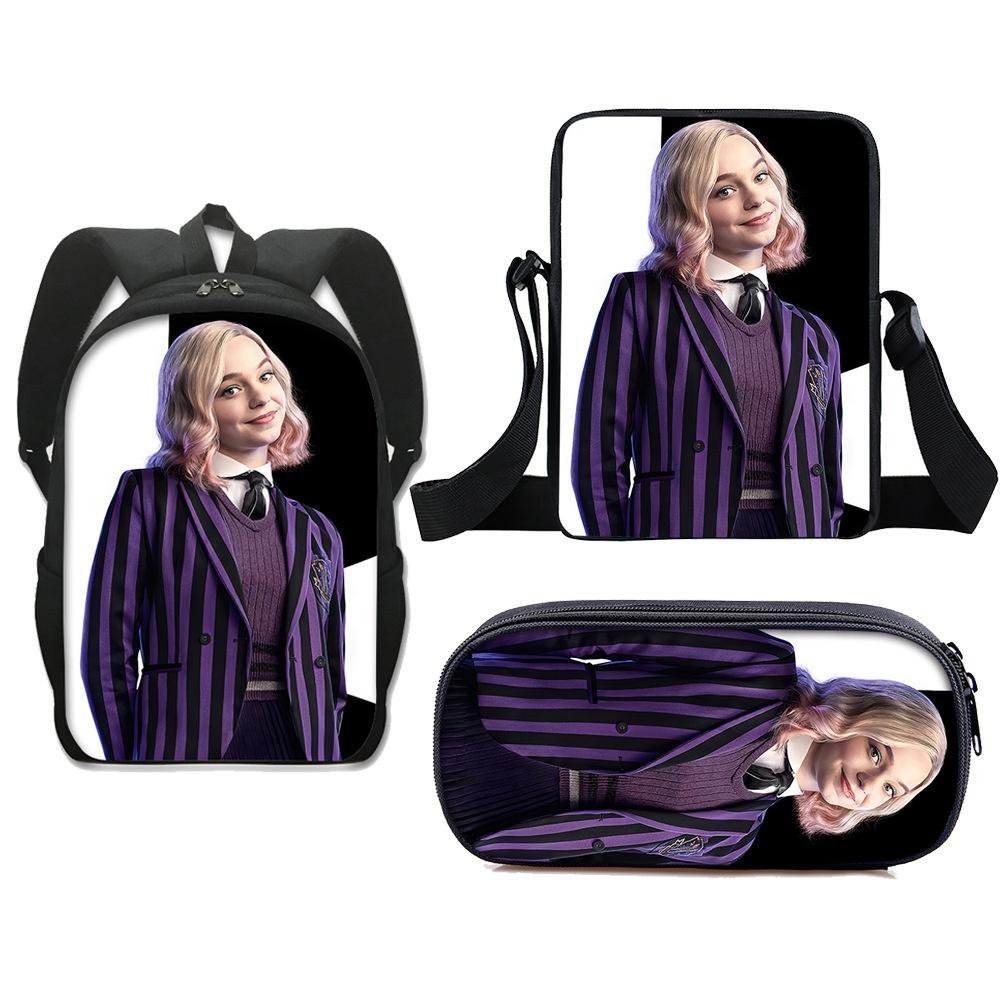 3pcs Wednesday The Adams Family Backpack+shoulder Bag+pencil Case Set Kids Gift