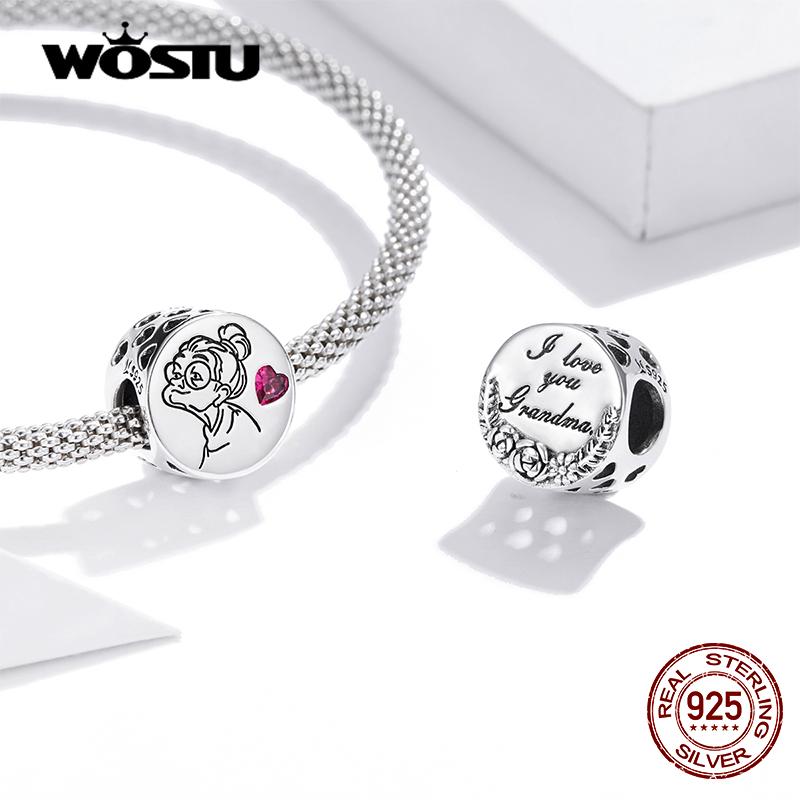 WOSTU 100% 925 Sterling Silver Family Love Charms Beads Pendant Fit Original DIY Bracelet Necklace For Women Fine Jewelry Gifts