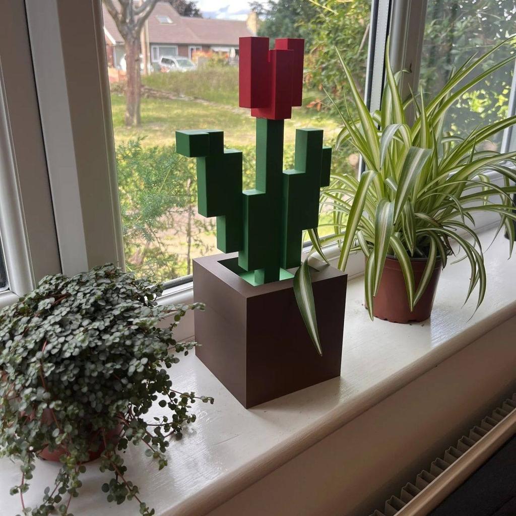 Tulip Rose Creative Desktop Ornament Pixel Potted Plant Splicing Home Accessories Craft