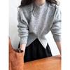 Autumn and Winter Short Zip Pullover Sweater Women's Waisted Round Neck Pullover