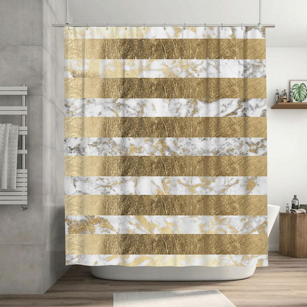 Modern Luxury Marble Striped Waterproof Shower Curtains with Golden Foil Accents for Bathroom Decorations Pack of 1 (Gold)