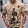 2026 Sommer Retro Herren Templer Kreuzritter T-Shirt Kurzarm T-Shirt 3D-Druck Rundhals Religiöser Stil Festliches Outfit