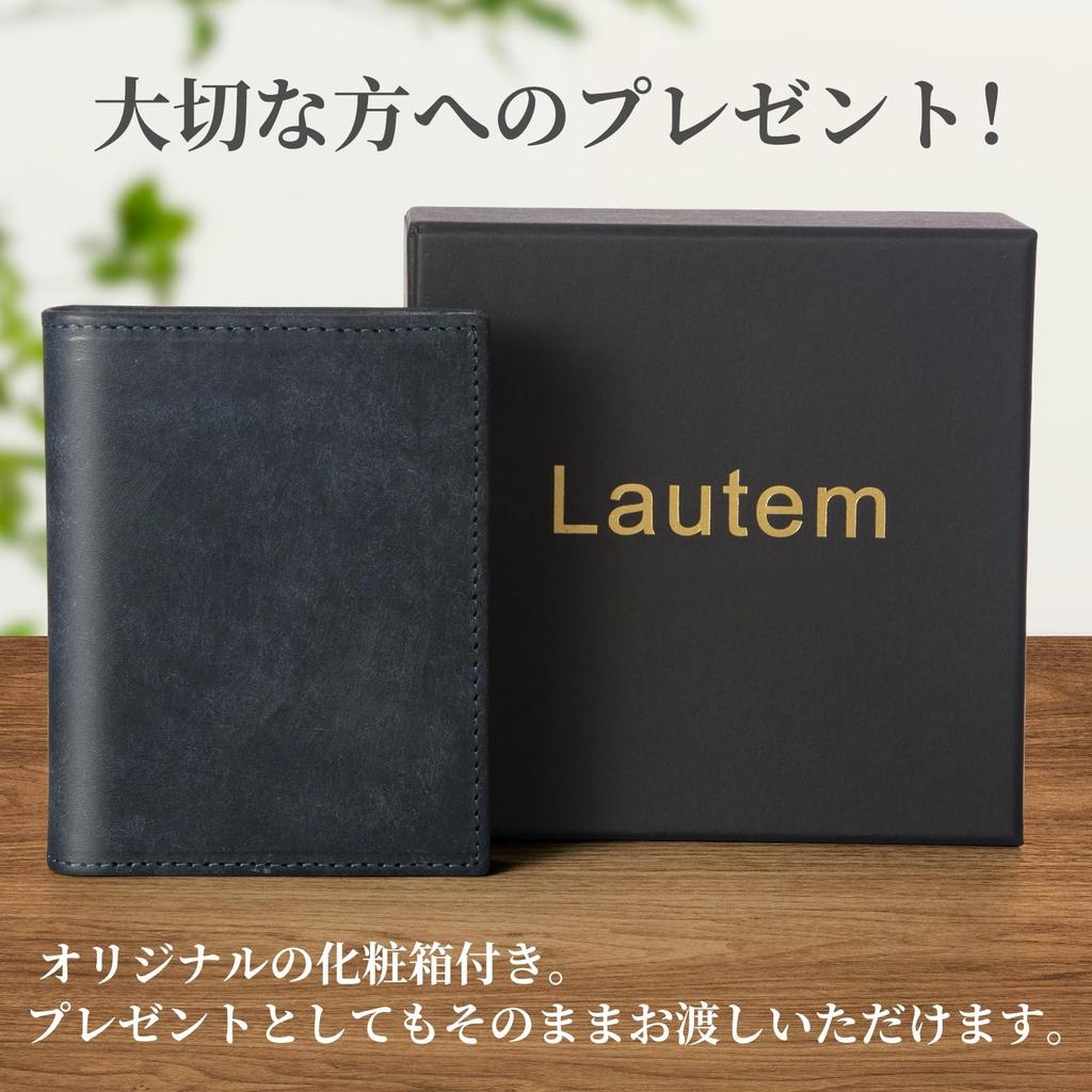 Lautem Men's Bifold Wallet, Small, Slim, Compact, and Women's, Made with Italian Pueblo Leather. Navy.