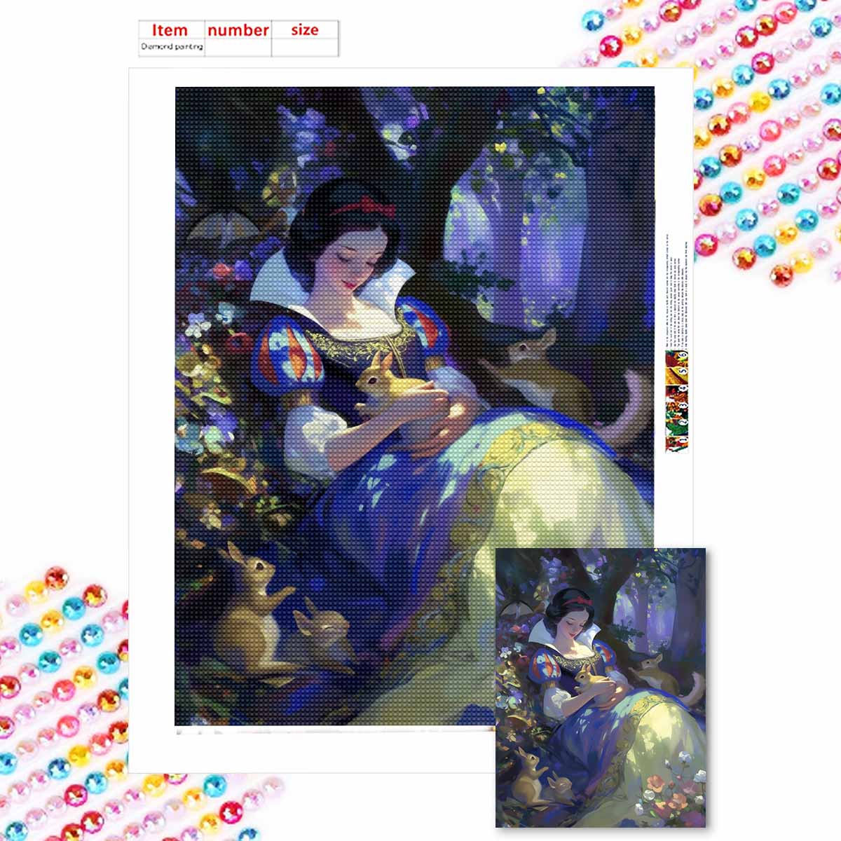 

5D Алмазная Живопись Сделай Сам Белоснежка и Маленький Белый Кролик Полная Выкладка Стразы Мозаика Вышивка Изделия Ручной Работы Домашний Декор Подарок Round 20x30cm