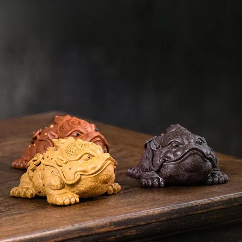 Boutique Yixing Zisha Gold Toad Auspicious Tea Pet Ornaments Handmade Sculpture Tea Ceremony Accessories Coffee Table Crafts