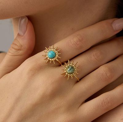European-American Retro 18k Gold Plated Stainless Steel Gemstone Vintage Ring