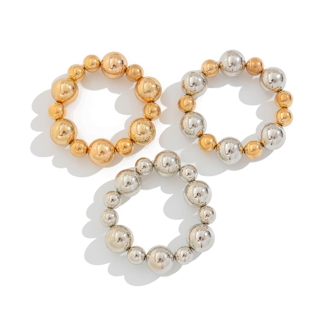 SHIXIN 3Pcs/Set Trendy Gold Color Silver Color Plastics Beads Chain Bracelets for Women Hip Hop Elastic Rope Big Ball Bangles