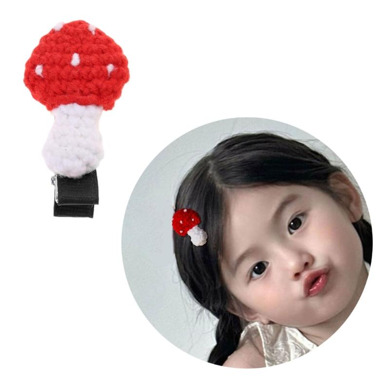 Handmade Crochet Mushroom Hair Clip Headwea Sweet Cute Knitted Hairpin for Girls