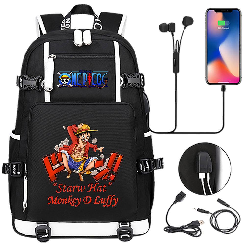 Anime Print USB Charging Backpack for Teens Students Unisex Casual Large Capacity Travel Daypack