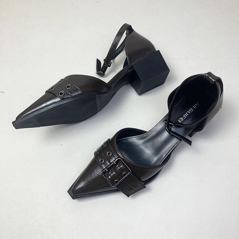 Mode Mode Spitzschuhe Damen 4cm Quadratische Absätze Pumps Schuhe Flach Damen Schnalle Schuhe Knöchelriemen Damen Mittelhohe Absätze Schuhe