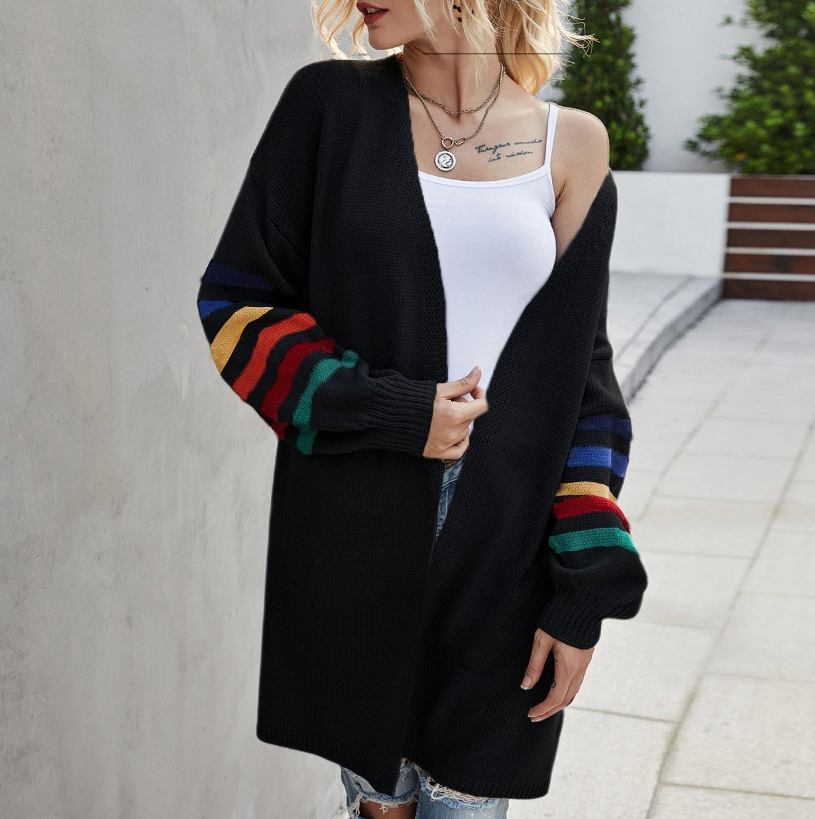 

Женский повседневный вязаный свободный массивный свитер с открытым передом, кардиган, пальто с длинными рукавами, верхняя одежда L чёрный