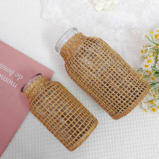 Váza na květiny Ručně vyráběná sláma Tkaná Skleněná váza v japonském stylu proti rozbití Rostlinná nádoba Dekorace stolu Rozvržení scény Prop