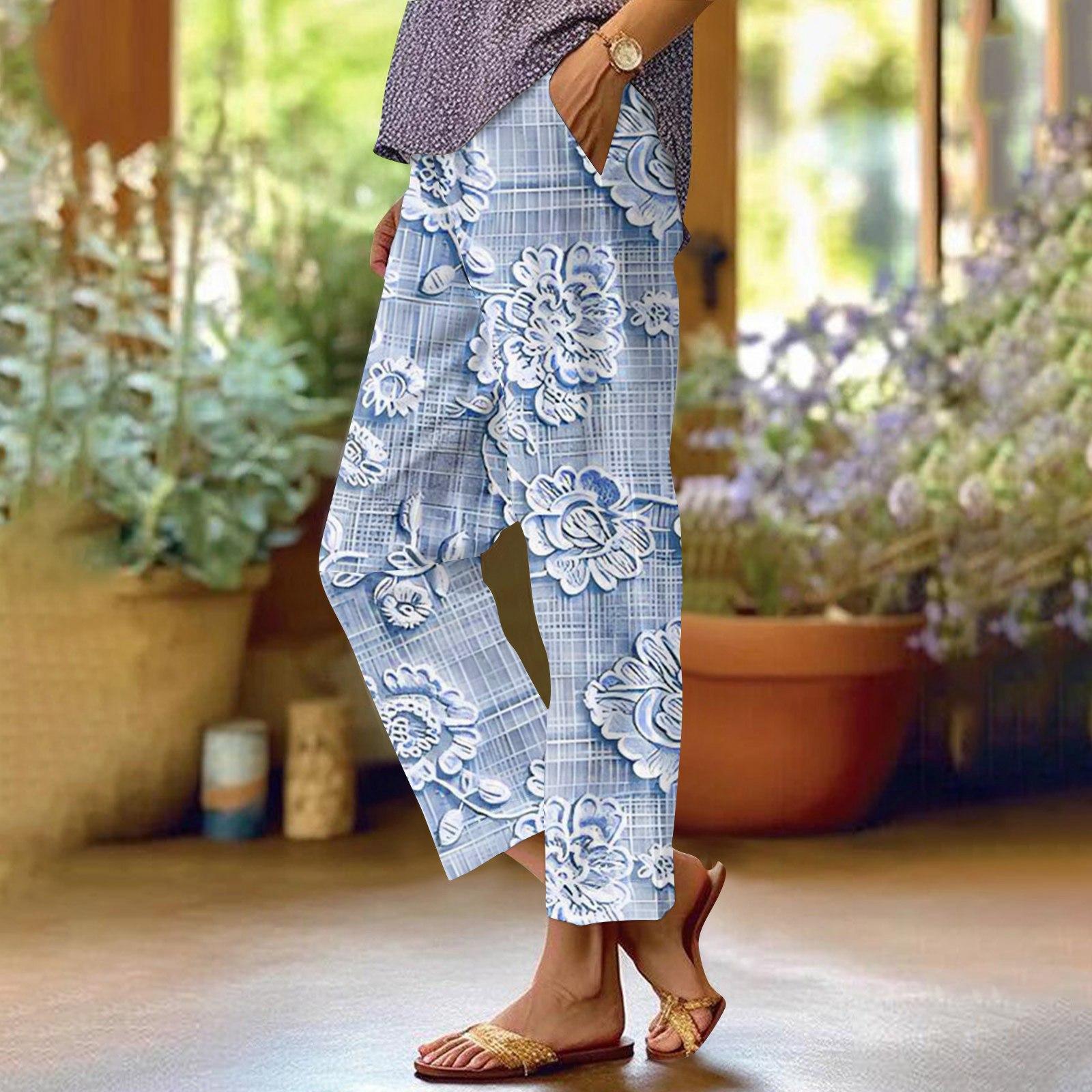 

Women s Fashionable Textured Print Pocketed Casual Pants With Elastic Waistband. XL