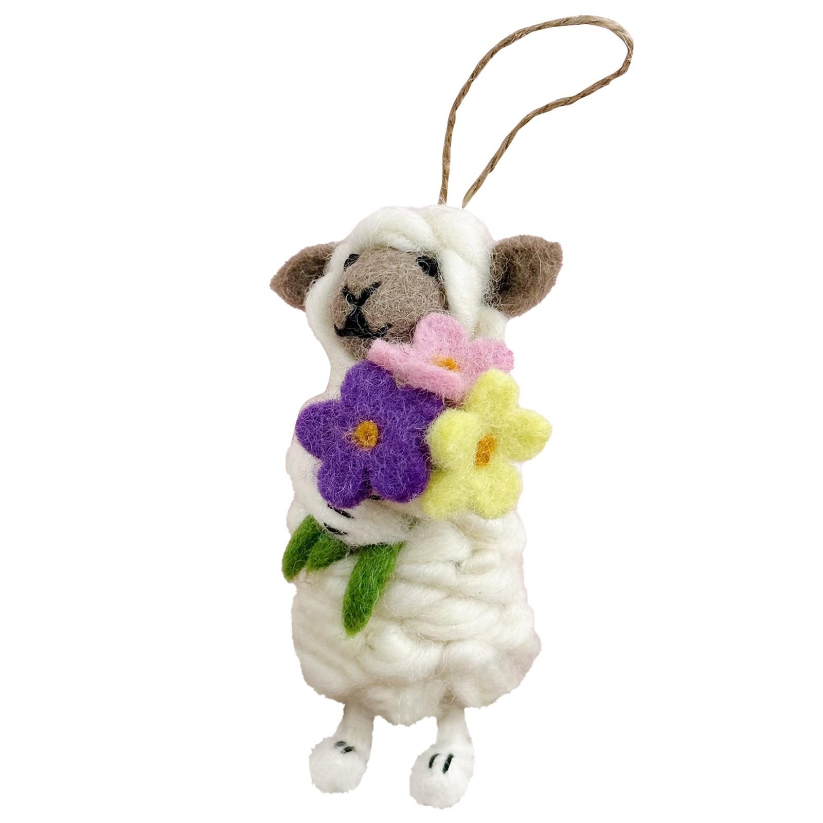 

Миле ягня тримає квіти сумка кулон ручної роботи вовняний автомобіль висить брелок пара подарунок на день народження B