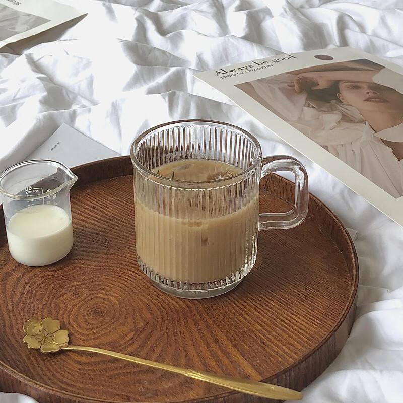 Striped Glass Water Cup Set with Handle
