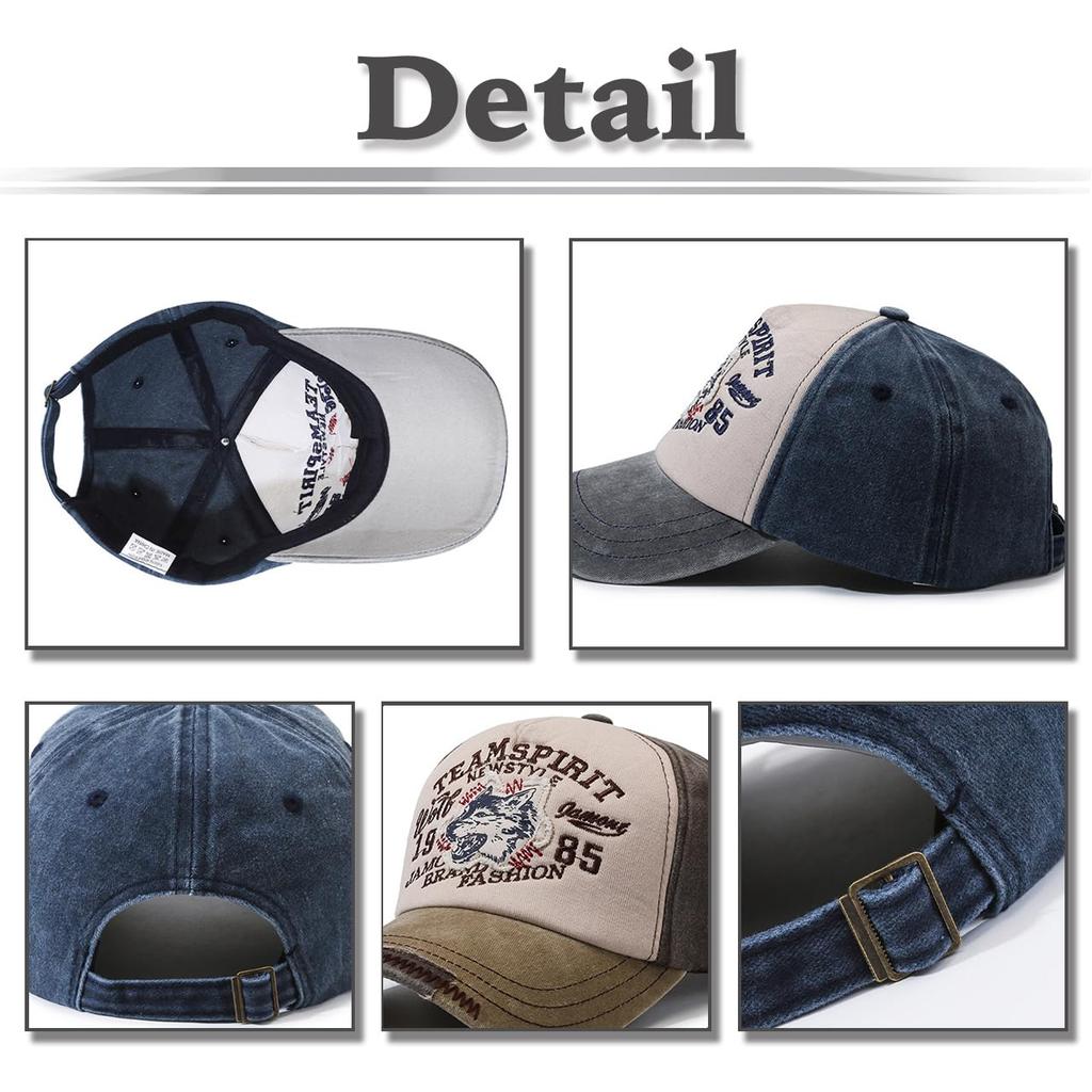 Sombrero Gorra Vintage Bordado Desgastado Protección Solar Casual Hombre Mujer CZA479 [Colmillo Blanco] (Negro)