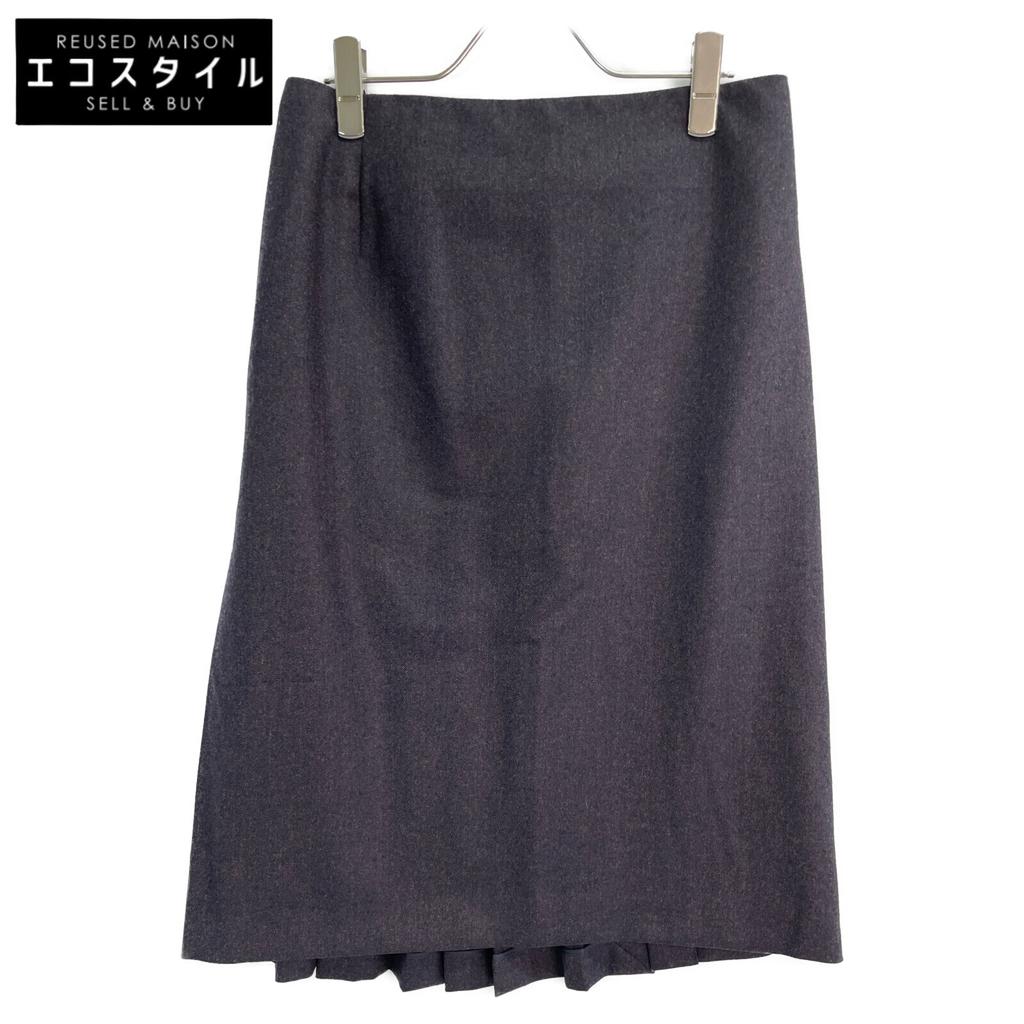 Hermes Grey Leather Belt Wool Pleated Skirt Skirt 38 grayUsed