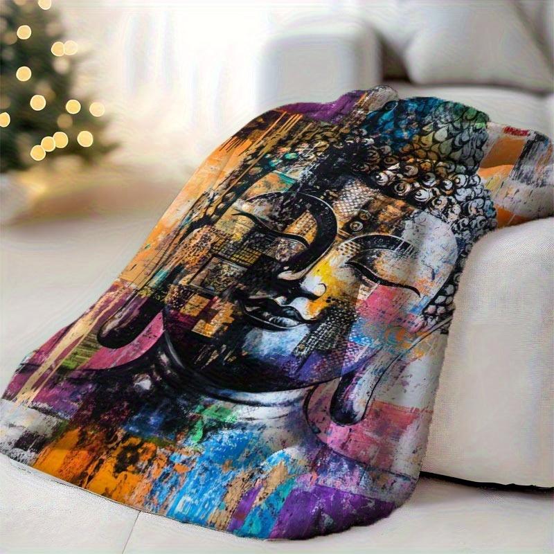 Painted Buddha Head Design Flannel printed blanket suitable for all seasons suitable for living room office sofa and travel