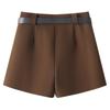Women's 2024 High-Waist Khaki Wide-Leg Pants & A-line Shorts Set for Autumn/Winter