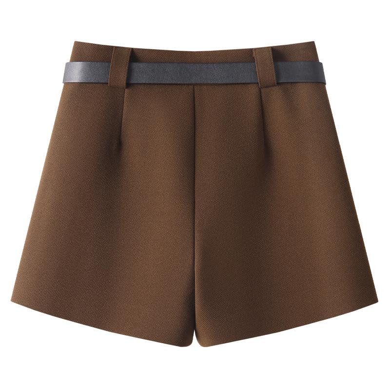 Women's 2024 High-Waist Khaki Wide-Leg Pants & A-line Shorts Set for Autumn/Winter