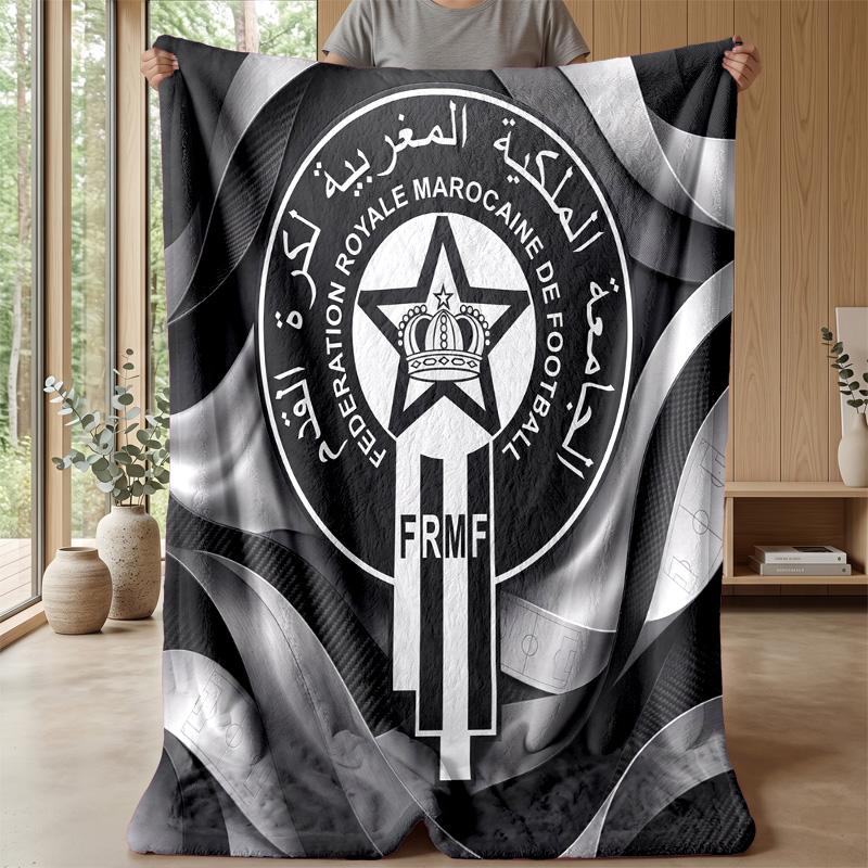 Morocco Football Printed Flannel Blanket Skin Friendly Warm Decorative Throw for Indoor Couch Bed Daily Use