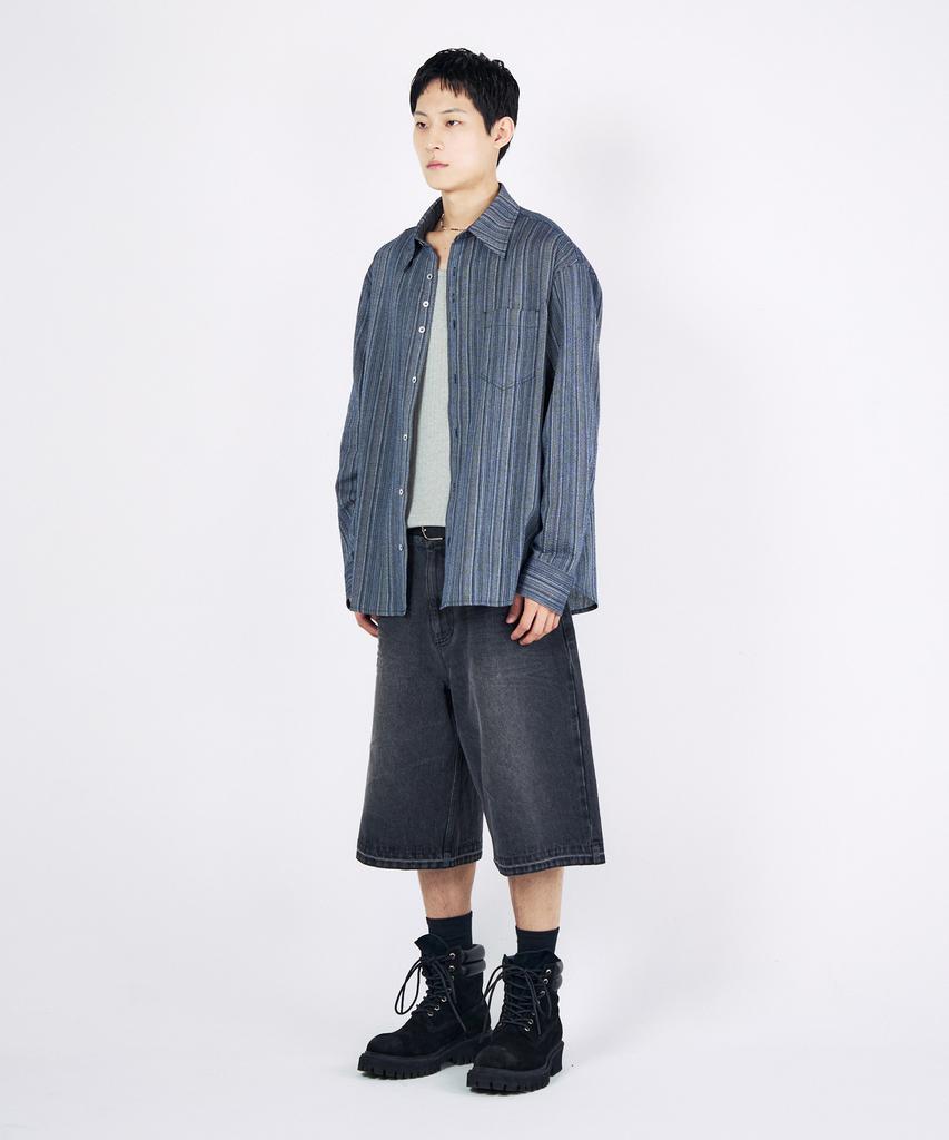 SLOWACID Striped Button Shirt [Navy]