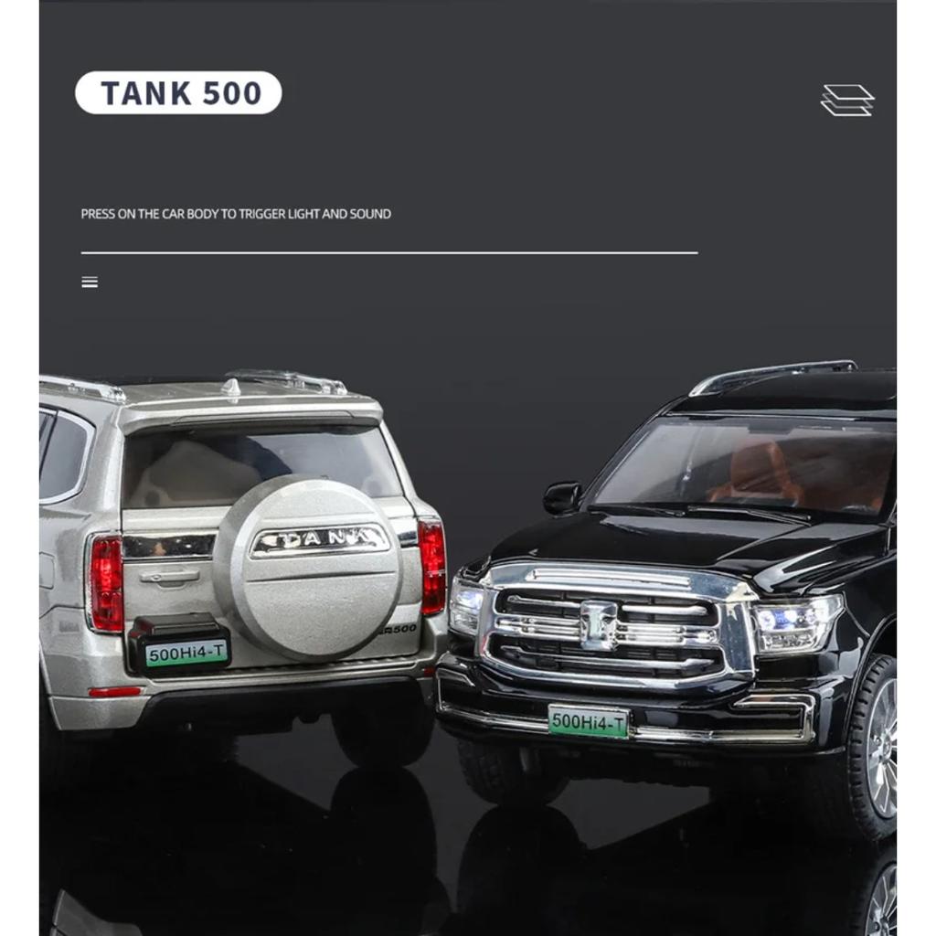 1/24 Tank 500 Hi4-T SUV Legierungsauto-Modell Diecast Metallspielzeug Geländefahrzeuge Auto-Modell Simulation Ton und Licht Kinderspielzeug Geschenke