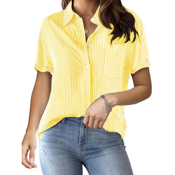 2026 Spring/Summer New Women's Fashion Printed Striped Cardigan Top Casual Stylish Short Sleeve Shirt for Women