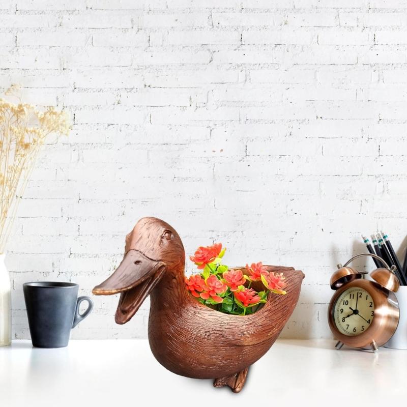 Cute Duck Ornaments Resin Figurine Decorative Outdoor Decors Planter Outdoor Plant Flower Pots Ornaments Duck Statue