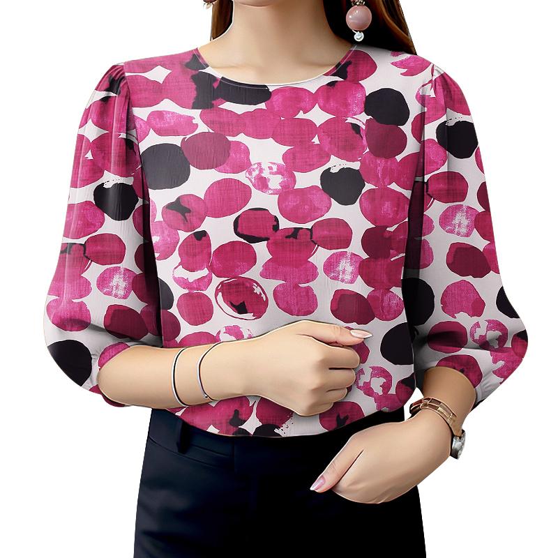 

ZANZEA Женская повседневная блузка с круглым вырезом и рукавом 3/4 с принтом 5XL темно-розовый