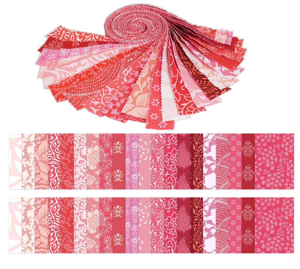 Soimoi 40Pcs Asian Block Print Cotton Precut Fabrics For Quilting Craft Strips 2.5x42inches Jelly Roll -