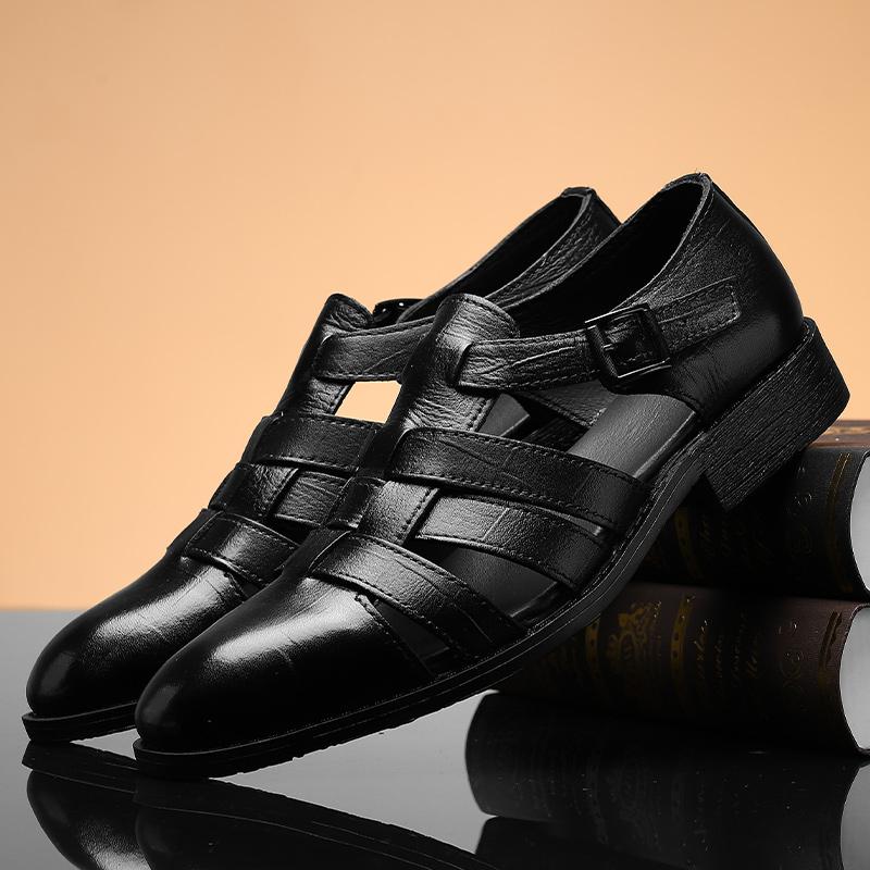 Fashion Genuine Leather Men Casual Summer Shoes Hollow Out Men's Luxury Sandals All-match Mens Loafers Fashion Casual Leather Sandals