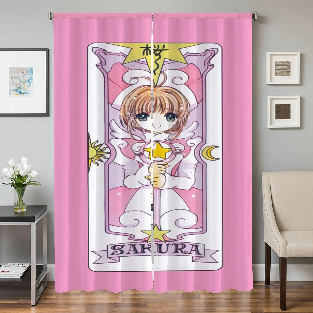 Zasłony kuchenne do salonu 2 sztuki Zasłony zaciemniające Zasłona drzwiowa C-cardcaptor S-sakura Przegroda Dekoracja sypialni Dom