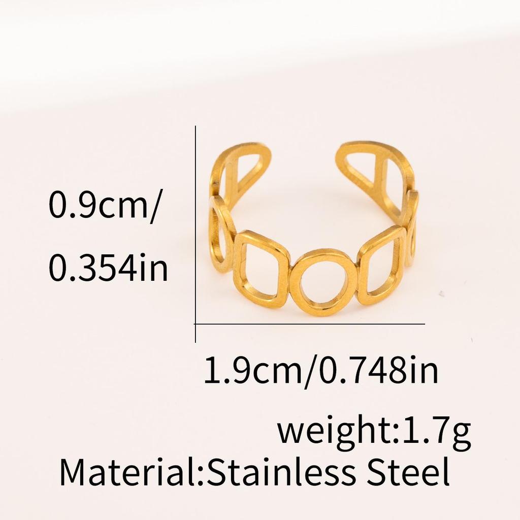 Adjustable Geometric Hollow Stainless Steel Gold Ring