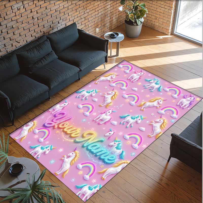 Fantasy Magic Theme Crystal Velvet Rug Personalized Custom Name Text Soft Floor Mat Home Decor