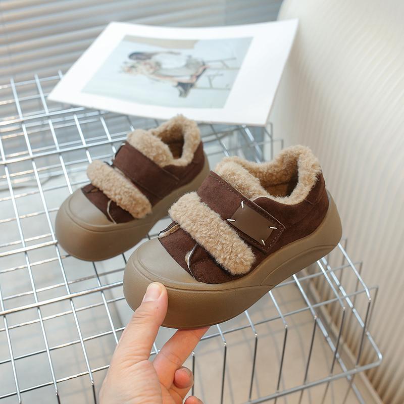 2024 Winter New Children's Shoes Girls Korean Style Lamb Wool Girl Cotton Shoes Thicken Velvet Warm Anti-kick Furry Shoes