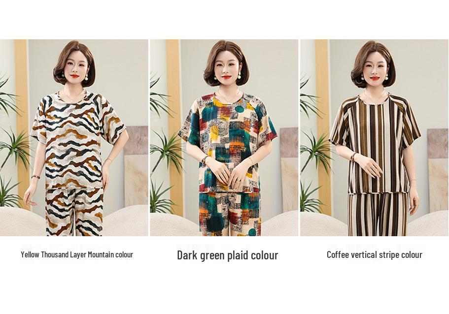 Plus Size Women's Summer Cotton Pajama Set - Short-Sleeved Homewear for Middle-Aged & Elderly