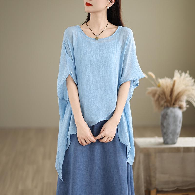 Johnature Chinesische Sets Unregelmäßig Locker Schlicht Sommer Damen Locker Einfarbig Sets