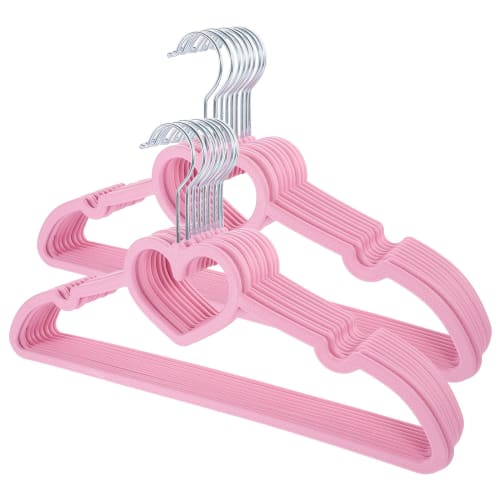 Ledmomo 20-Piece Pink Heart-Shaped Clothes Hangers, 40cm, Non-Slip, Slim, Shape-Retaining, for Laundry and Drying