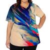 Women's Print V-Neck Short Sleeve Scrub Top with Double Pockets and Side Slits - Comfortable Caregiver Uniform for Daily Work