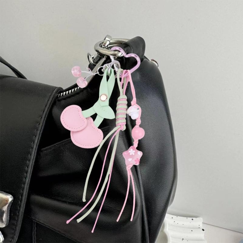 Eleganter Kirsch Schlüsselanhänger Taschenanhänger Praktischer geflochtener Seil Schlüsselhalter Taschen Anhänger Stilvolles Geldbörsen Accessoire Für Frauen