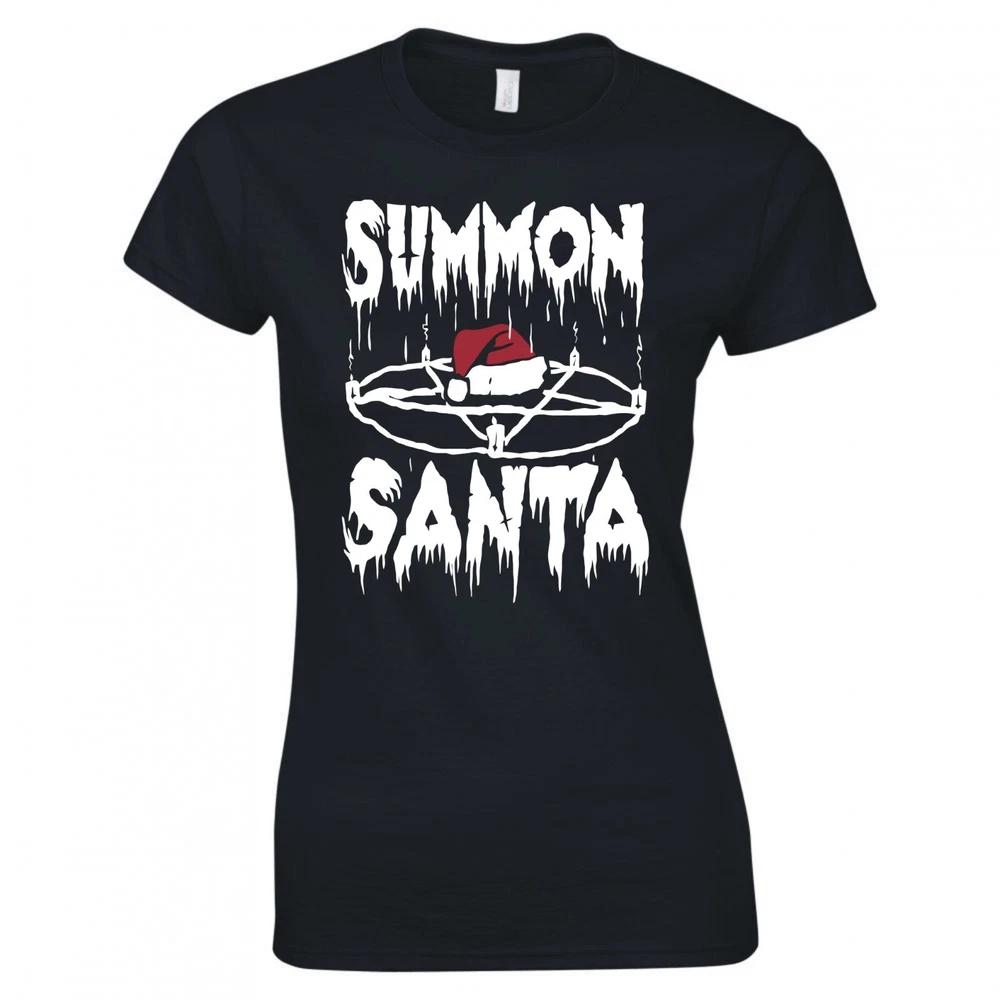 Funny Gothic Christmas Summon Santa Ladies Skinny Fit Tshirt S