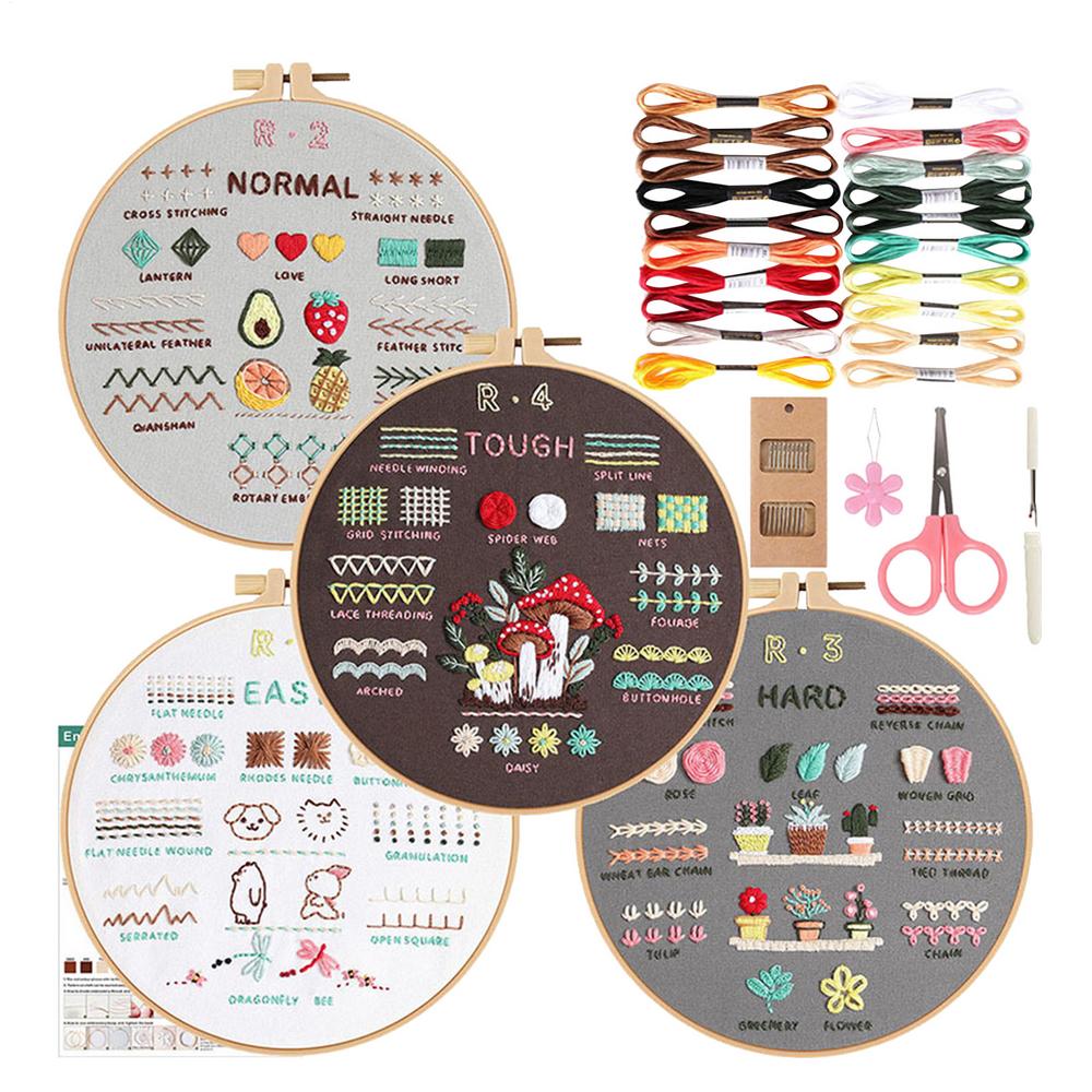 

Embroidery Kit 4 Stages Craft Needlework Supplies Stamped Patterns Adults Practice Kit For Women Teens Mom Home Travel Daily Art