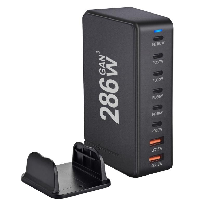 Multiports Charging Station with 286W Output, 6 USB C and 2 USB Slot Desktop Charging Holder Stand for Tablet Phones