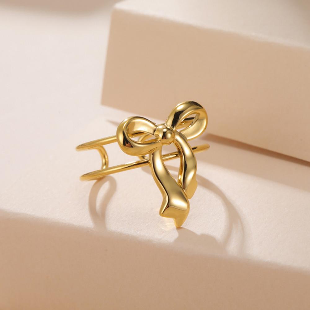 My Shape Bowknot Ring for Women Gold Color Bow Rings Stainless Steel Finger Rings Adjustable Size Delicate Jewelry Wholesale