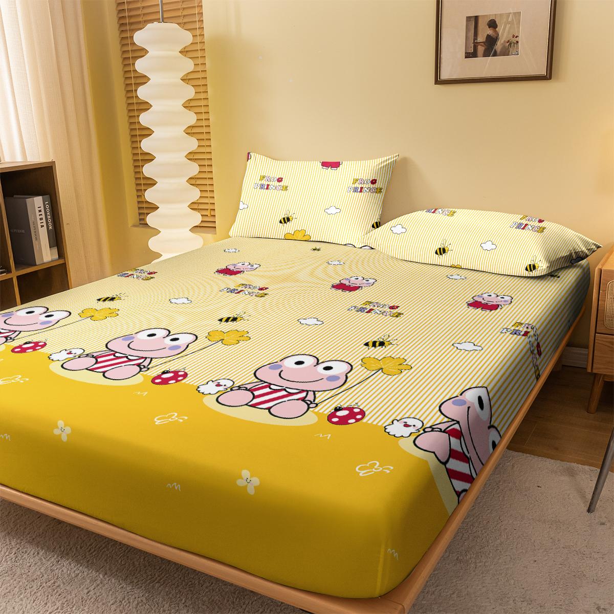 

1 мультяшная милая простыня с принтом в виде лягушки-принца, матовая простыня на резинке, покрывало для кровати с принтом в спальню, постельное белье (Исключая наволочки) 71x132cm